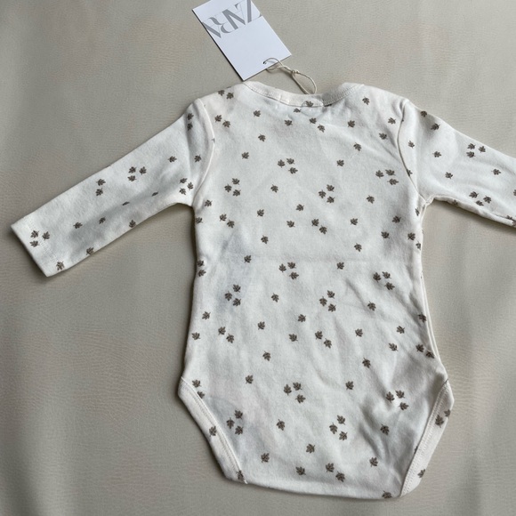Zara Baby Cotton Leaf Print Onesie Size 1-3 month - Picture 6 of 9